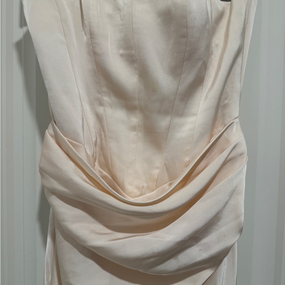 Azazie Atelier Strapless Cream Satin Evening Gown - Picture 4 of 8